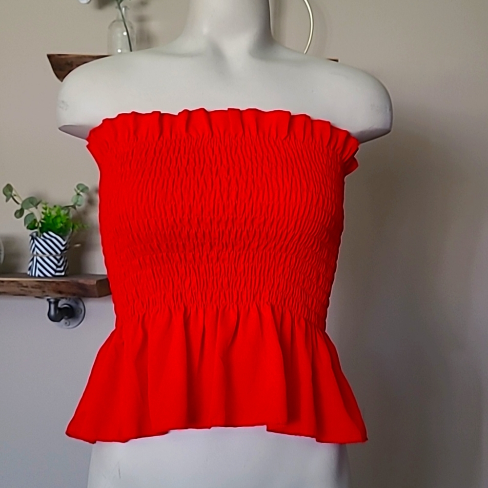 RED Tube Top with Ruffled Bottom